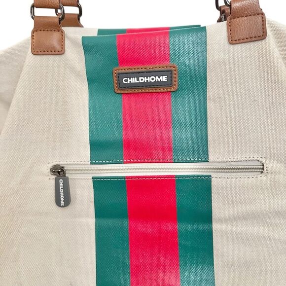 Childhome Extra Large Canvas Mommy Bag Tote Red Green Stripes - Picture 2 of 11